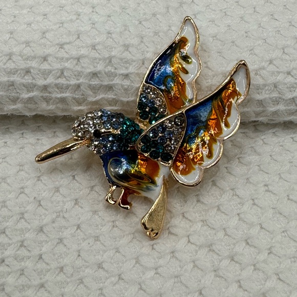 3/$20 Sparkly Hummingbird Metallic Pearlescent Pin Brooch Gold-tone - Picture 5 of 7